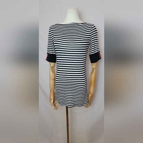 BeBe Black and White Striped Dress With Boat Neck, Size Small - Picture 1 of 5